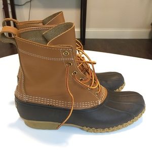 LL Bean Mens 8" Original Duck Boots Size 9 Brown Leather Rubber Hunting Shoes